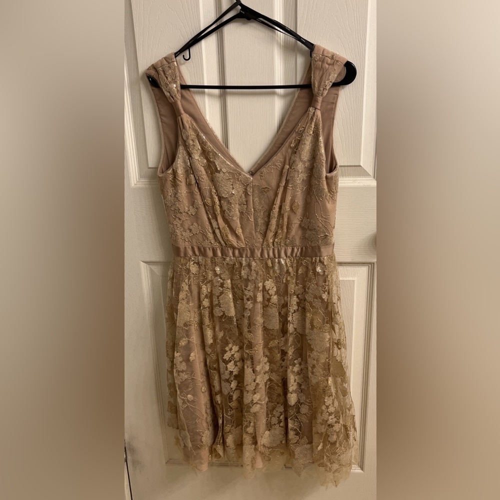 Vera Wang Black Label Beige and Gold Cocktail Dress